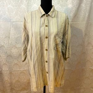 Ocean Pacific Men’s Beige Striped Short Sleeve Cotton Button Up Shirt (XL)